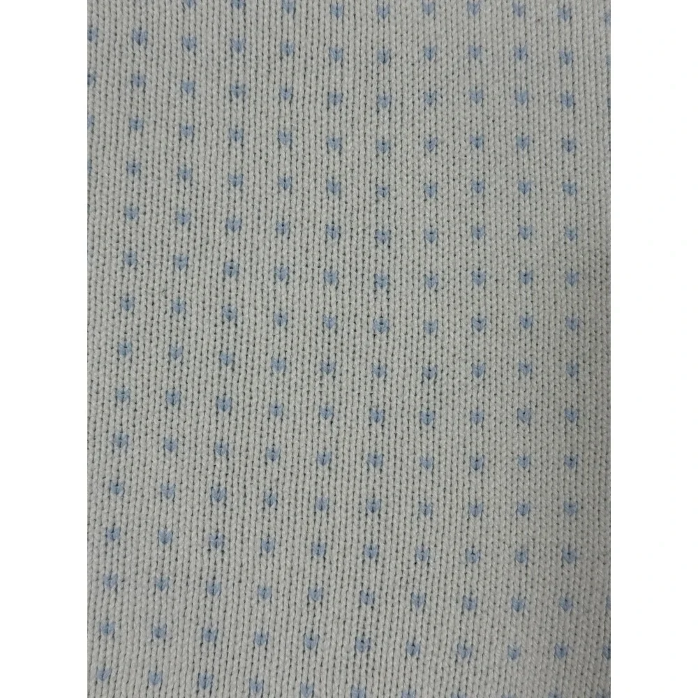 Pottery Barn Kids Blue White Knit Heart Pom Pom Baby Blanket 30x40 Cotton Blend